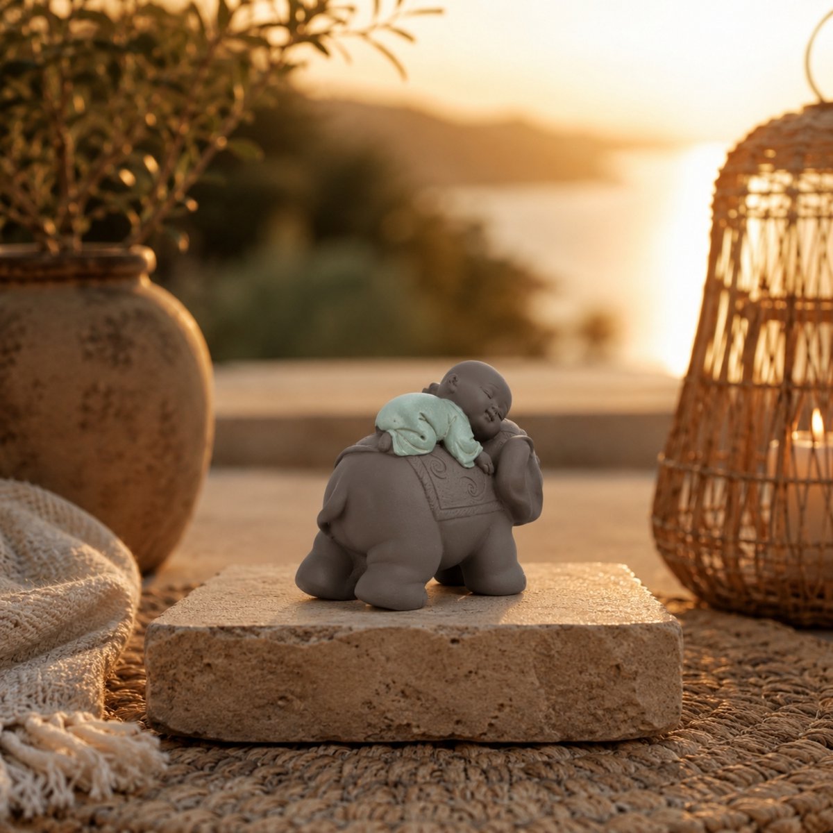 Figurka Buddy – Słoń Bonze – Dekoracja Zen i Feng Shui – Duchowa i zrelaksowana atmosfera – Dekoracyjny pomysł na prezent