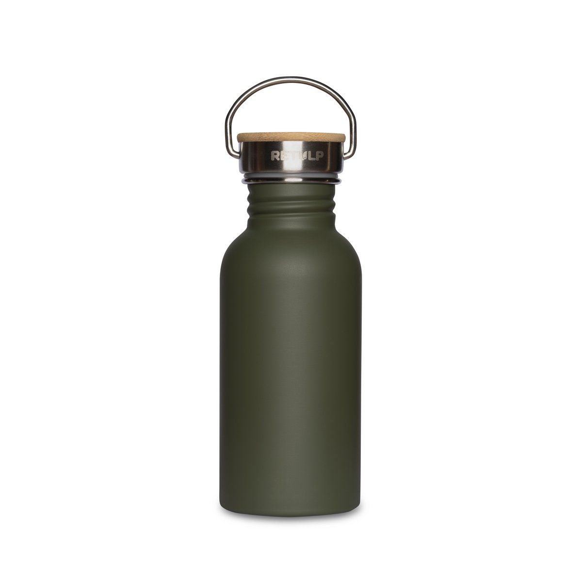 RVS drinkfles bamboe dop 500 ml steel Green