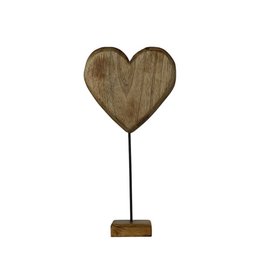 Rustic wooden heart-shaped decorative object, made of mango wood, with a simple, natural design. Suitable for home decor or as a gift.