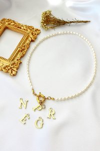 24K Custom Initial | Freshwater Pearls Front Opening Choker