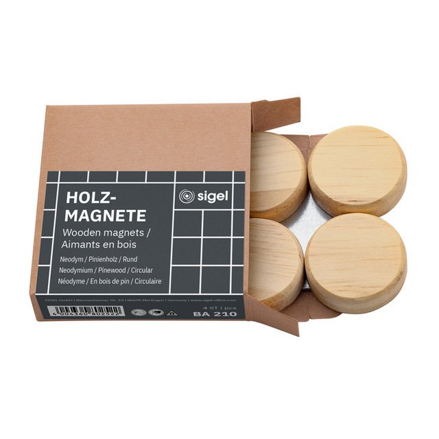 Aimants Sigel rond bois 4 pièces 33mm rond