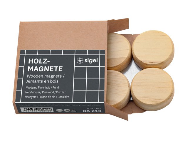 Magneti Sigel rotondi in legno 4 pezzi rotondi da 33 mm