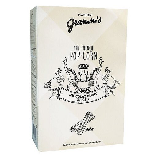Etuis de Pop-Corn caramel enrobé chocolat blanc épices (100g)