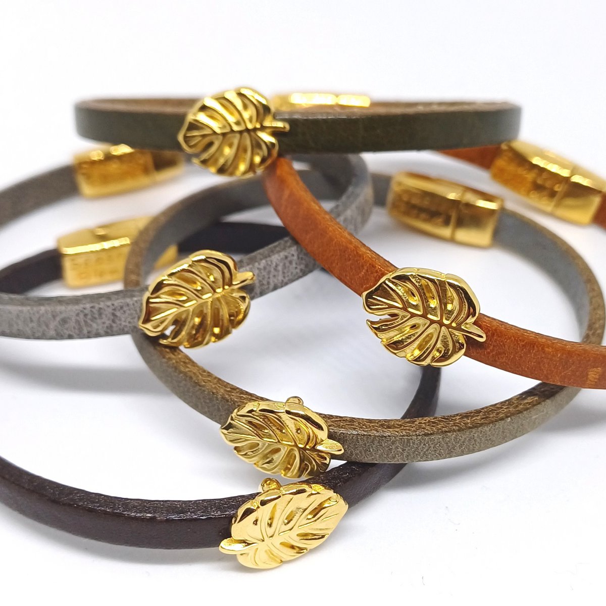 Semplice Monstera 24K vergoldetes Lederarmband