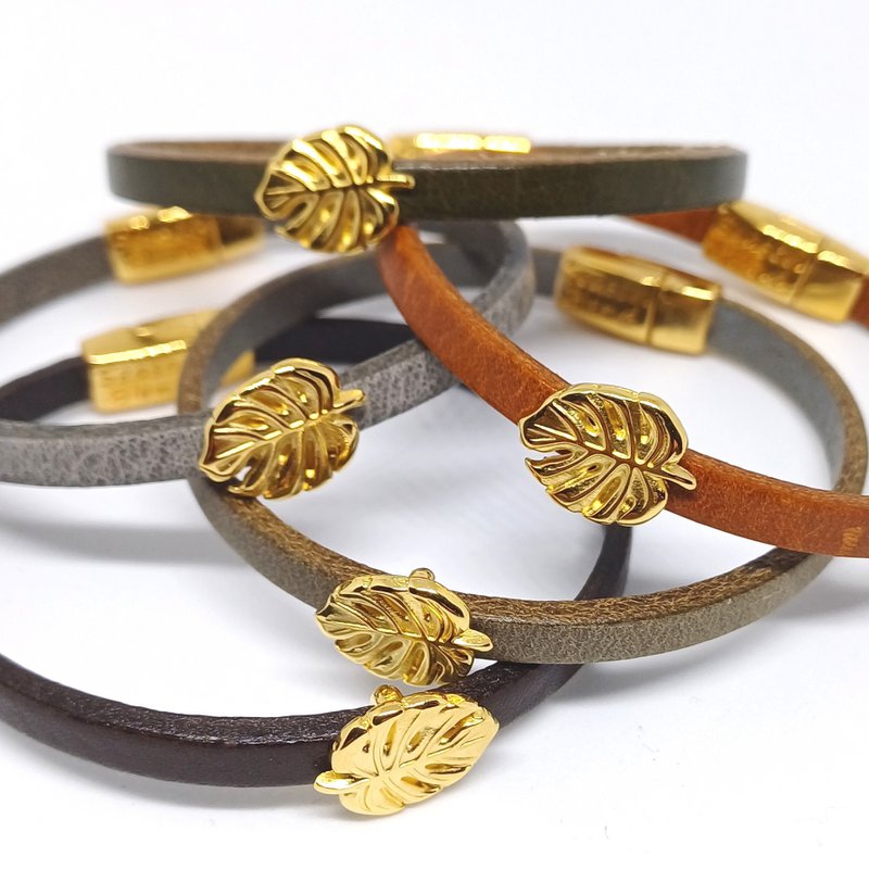 Semplice Monstera 24K vergoldetes Lederarmband