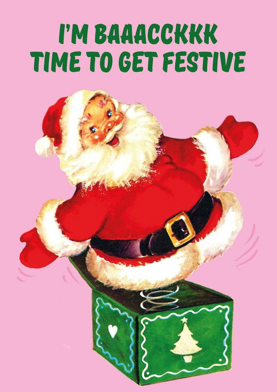 Christmas card Santa Jack in the box