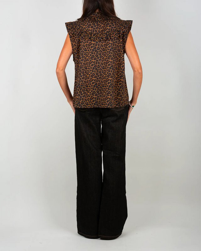 Leopard flæsede ærmeløs damebluse