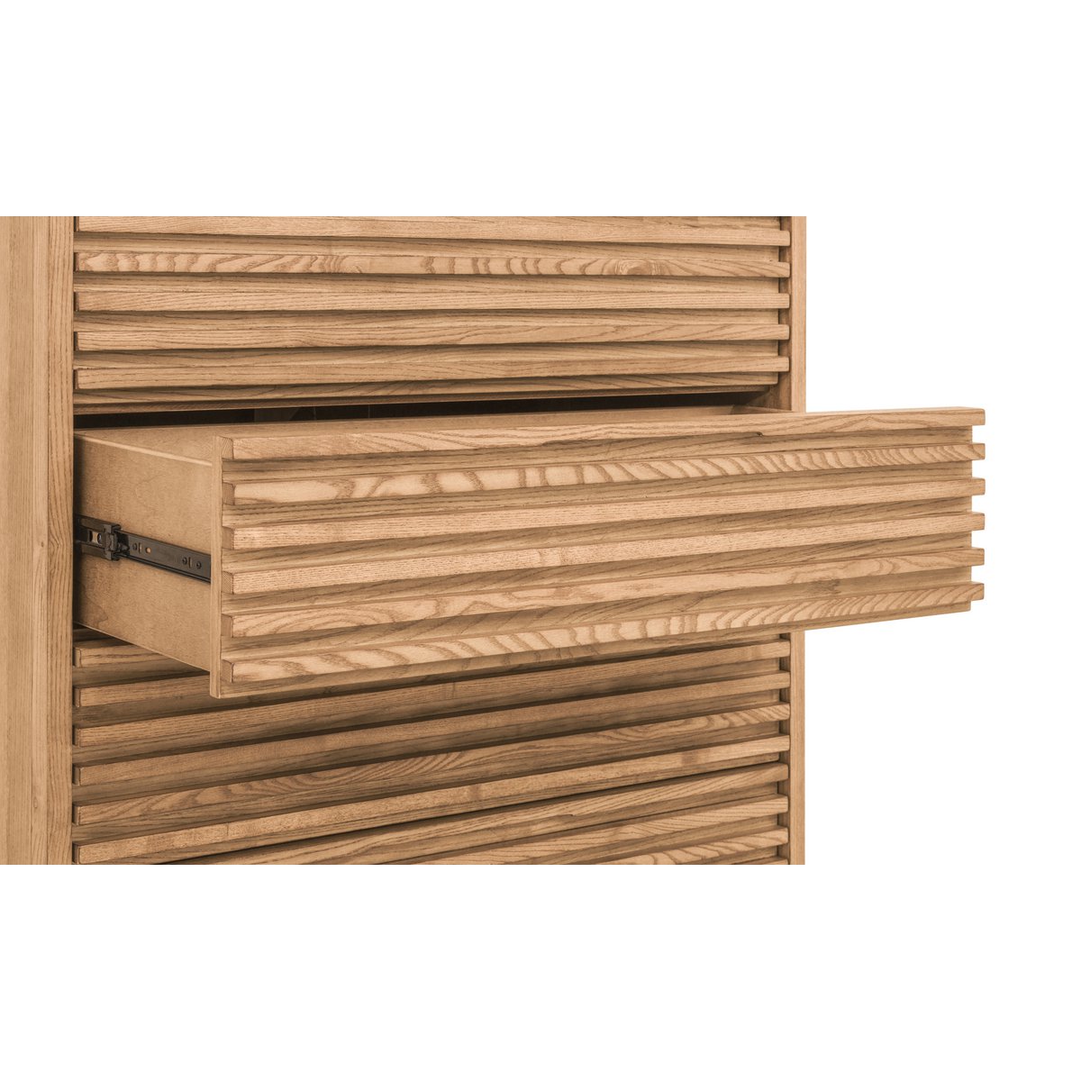 Cómoda de madera de fresno con cinco cajones Tanner en lino
