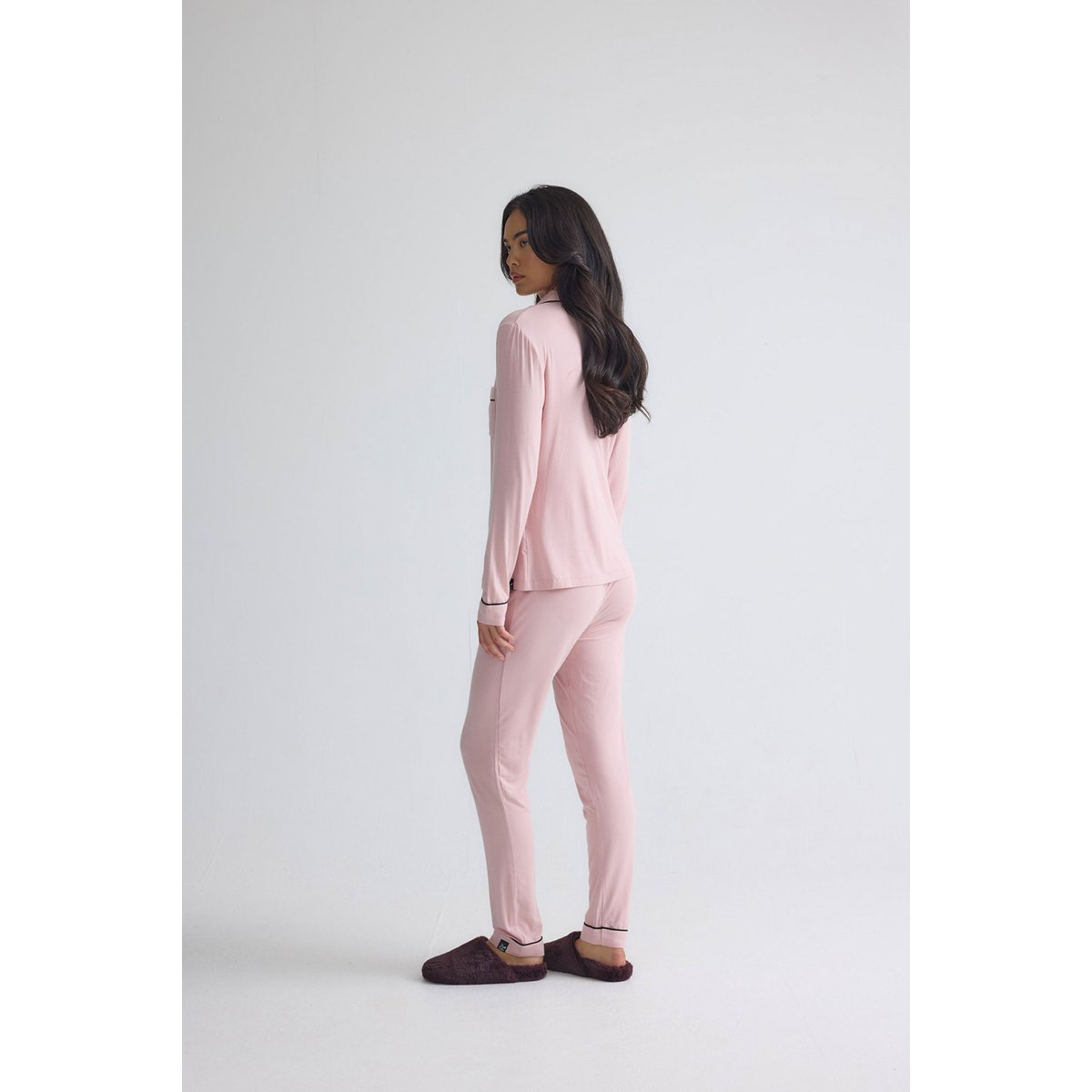 Langes Bambus-Pyjama-Set in Rosa