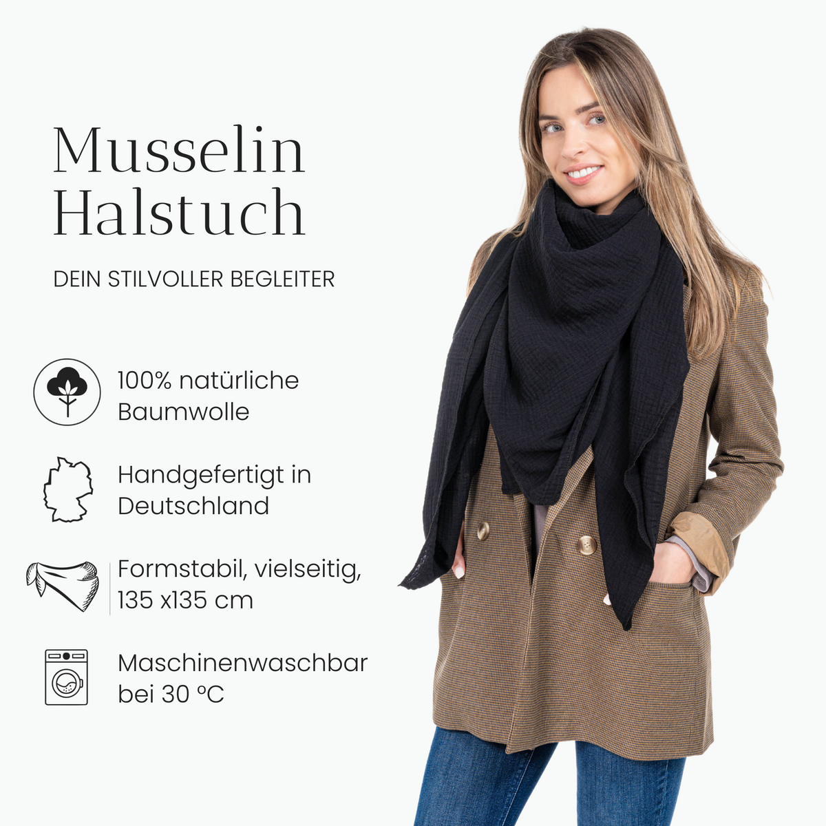 Halstuch Musselin Schwarz