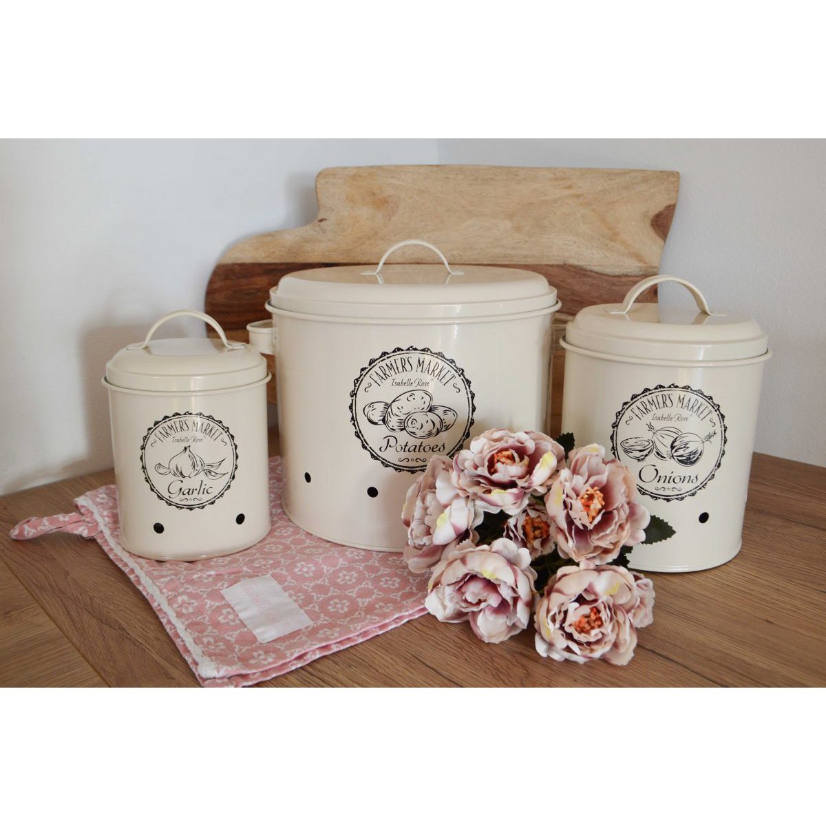 Conjunto de tres contenedores de almacenamiento - ajo, cebolla y patata Isabelle Rose