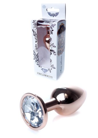 Bossoftoys - 64-00112 - Einzigartige Farbe - Roségold Anal Stecker - Goldstecker mit weißem Stein - Länge 7 cm - Dia 2,7 cm - Farbfensterbox