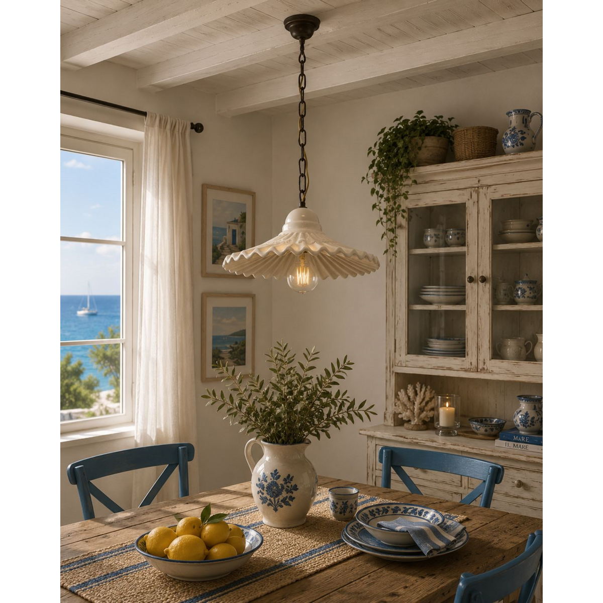 39 cm white pendant chandelier with ceramic chain
