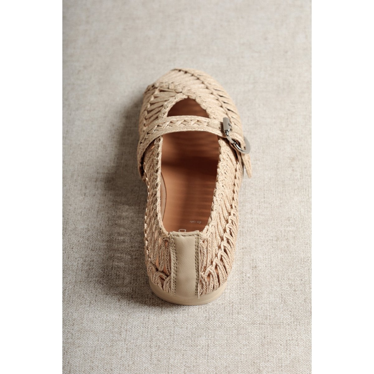 DORIS BEIGE – Mary-Jane-Flats aus geflochtenem Raffiabast
