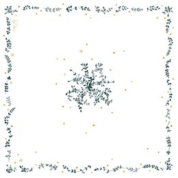 White napkin with delicate blue and white winter star pattern.