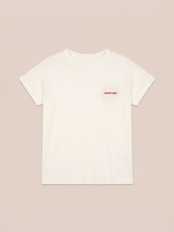Carmen wit T-shirt met patchdetail