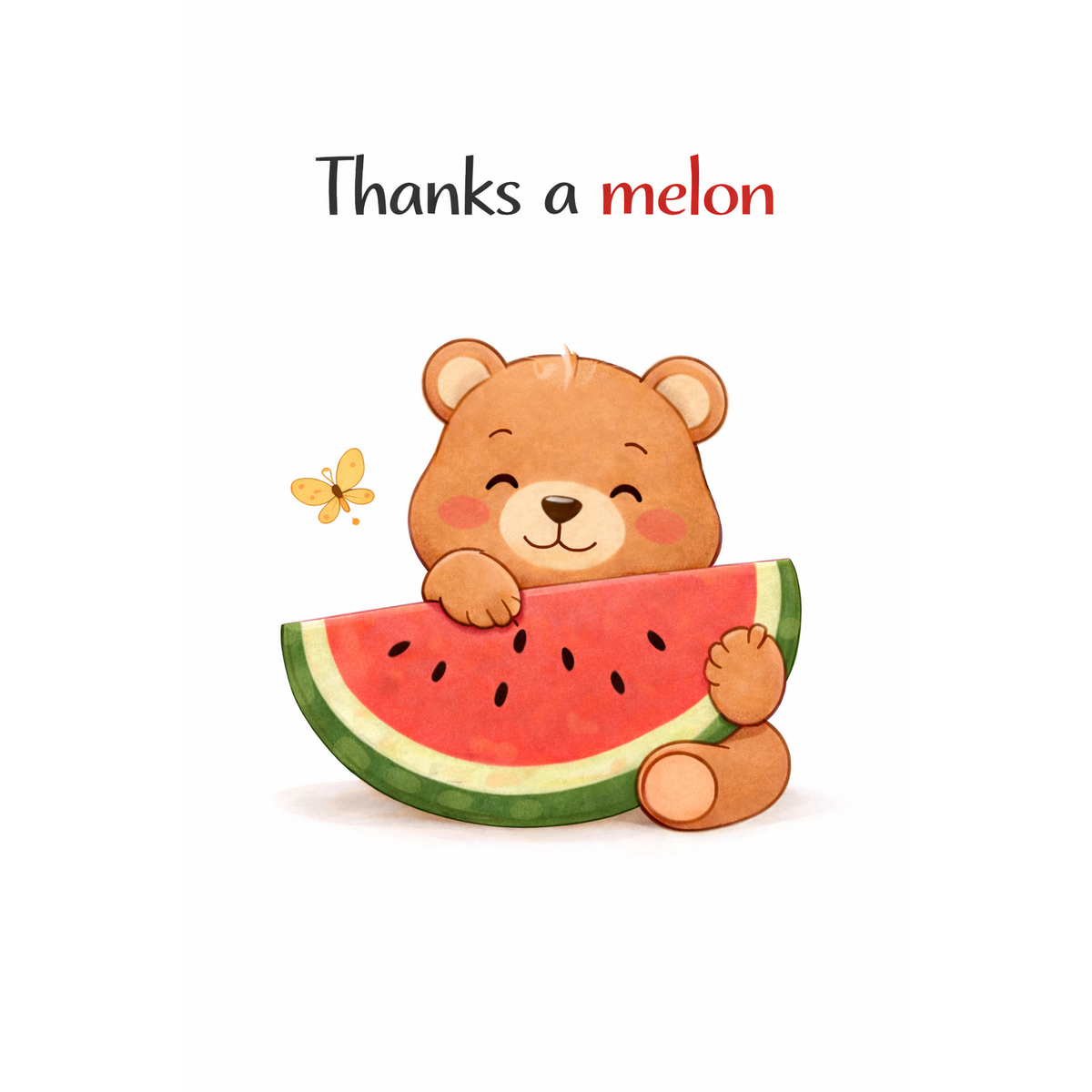 Wenskaart - Thanks a melon - Meloen vlinder beertje