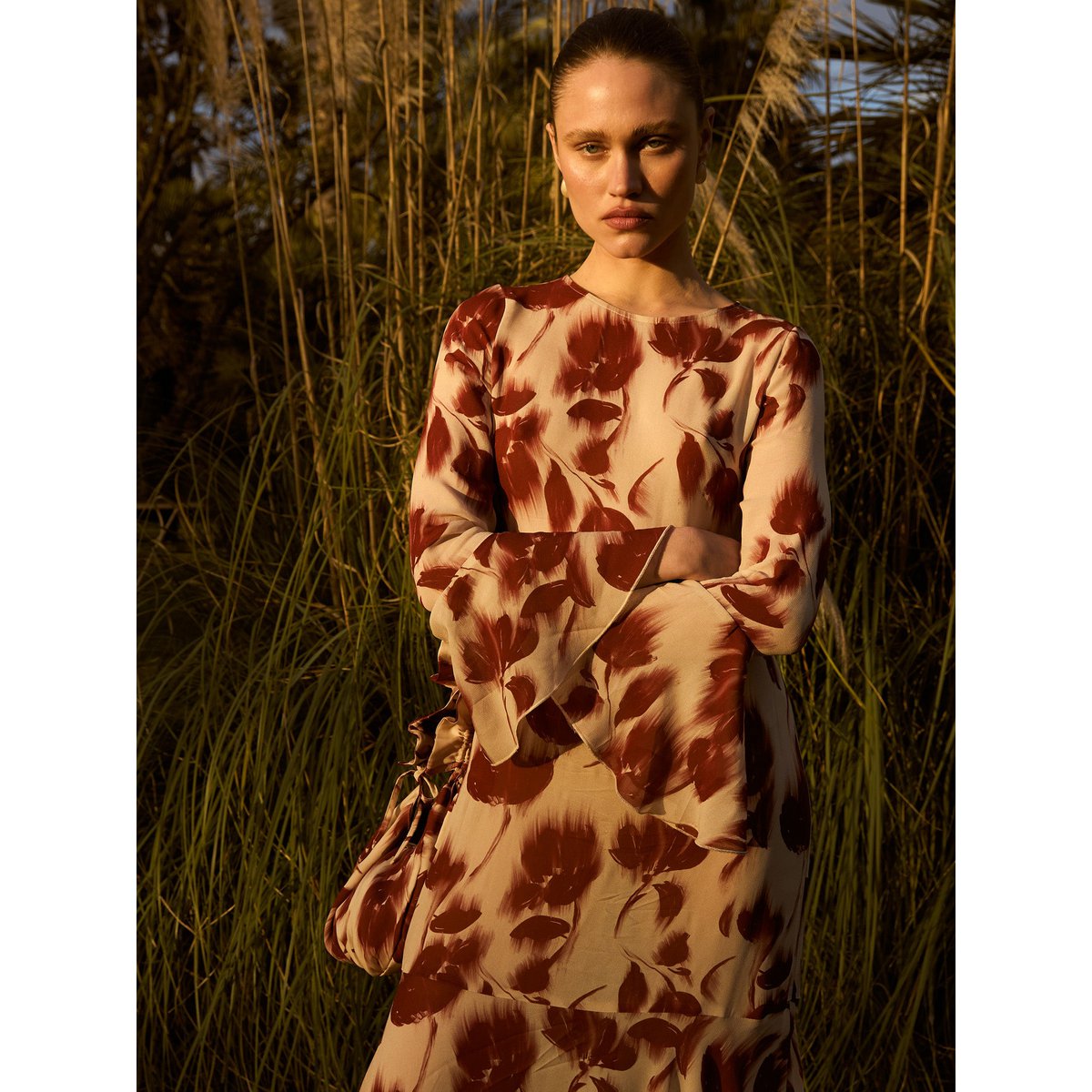 Rode Jester bloemenprint midi-jurk