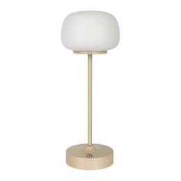 LED -batteri/ bordlampe "Pina" 30 cm høj, lavet af metal (beige) og glas (hvid), integrerede LED'er, varm hvidt