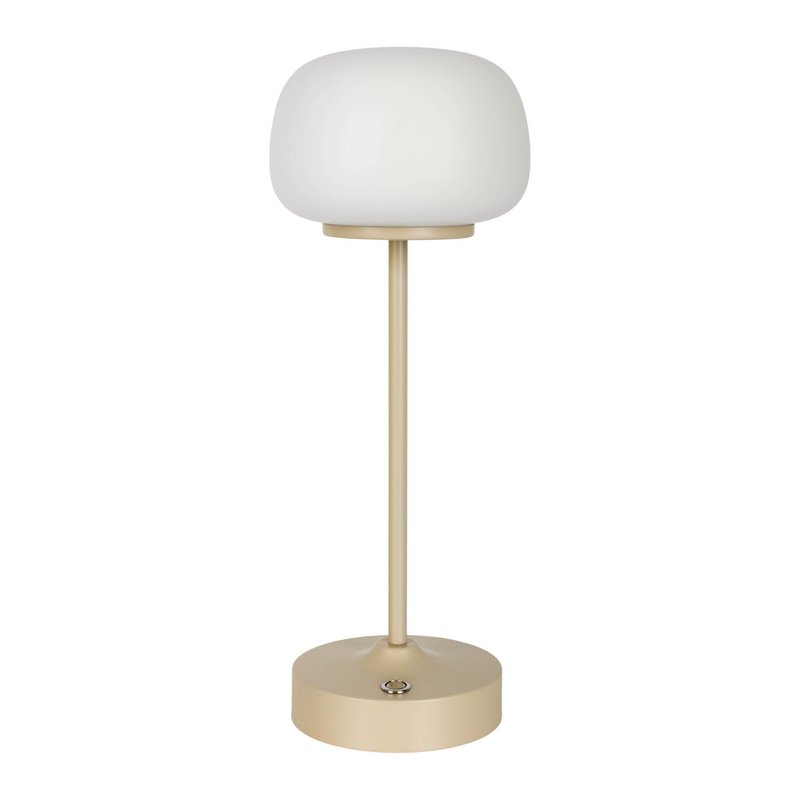 LED -batteri/ bordlampe "Pina" 30 cm høj, lavet af metal (beige) og glas (hvid), integrerede LED'er, varm hvidt