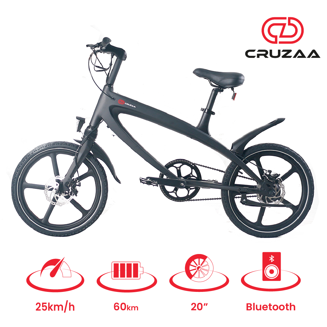 Le vélo électrique Cruzaa Pedal-assist Bluetooth Carbon Black