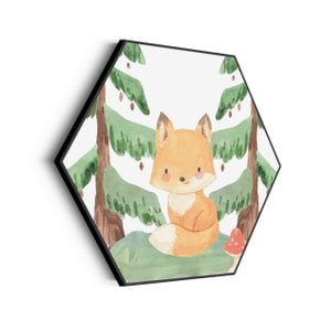Akoestisch Schilderij Vos in het bos Hexagon