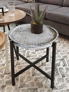Side table Ø46xH45cm coffee table living room table round omaha metal frame old silver