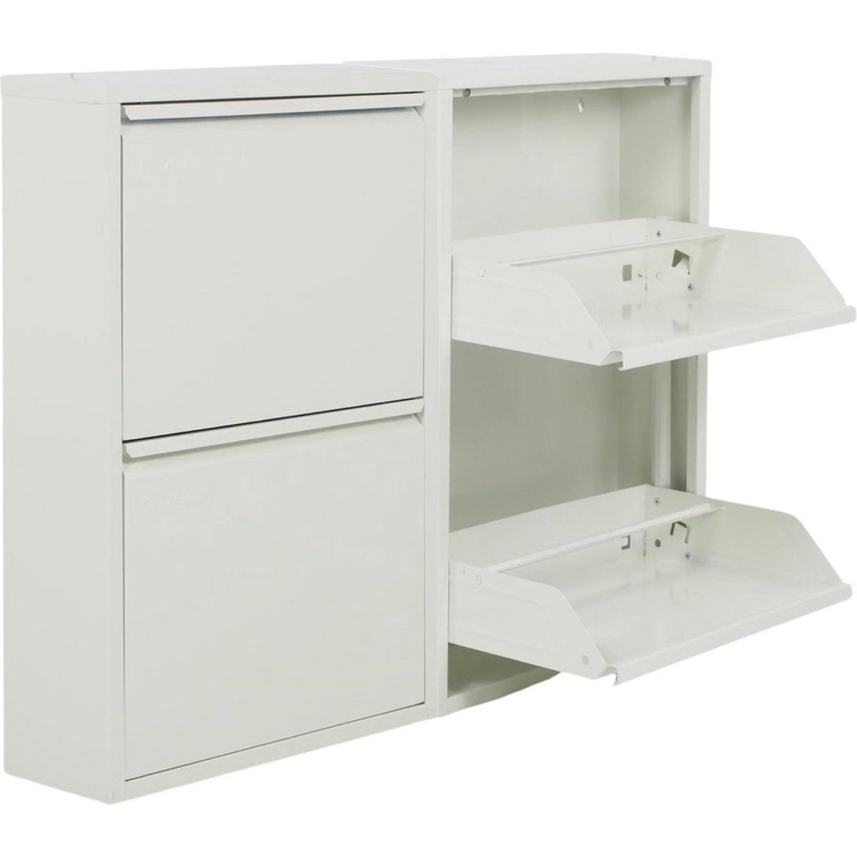 Metal shoe cabinet 4 compartments - set of 2 shoe cabinets | Functional shoe storage cabinet | Shoe rack | shoe cabinet matt white