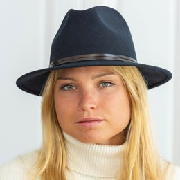 CHAPEAU FEUTRE - lien cuir, bord cousu
