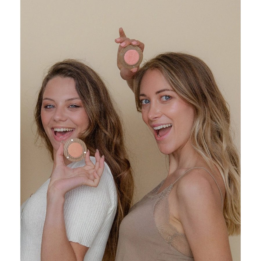 Blush de poudre végétalien - Look naturel et défini, boîtier en bois inclus