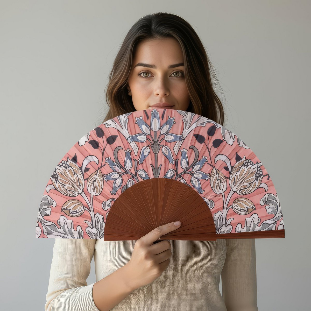 Folding Silk Fan with Floral Print Elinor