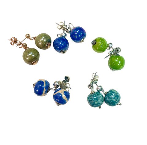 Kazuri | Set of 5 earring Drop Round Aqua Dream