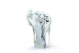 Decorative glass elephant figurine with black stripes, suitable for home decor or as a gift.