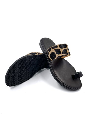 Platte leren damessandalen met ronde neus luipaard, Griekse zomersandalen voor dames luipaard, Sandalmania Platte damessandalen van echt leer