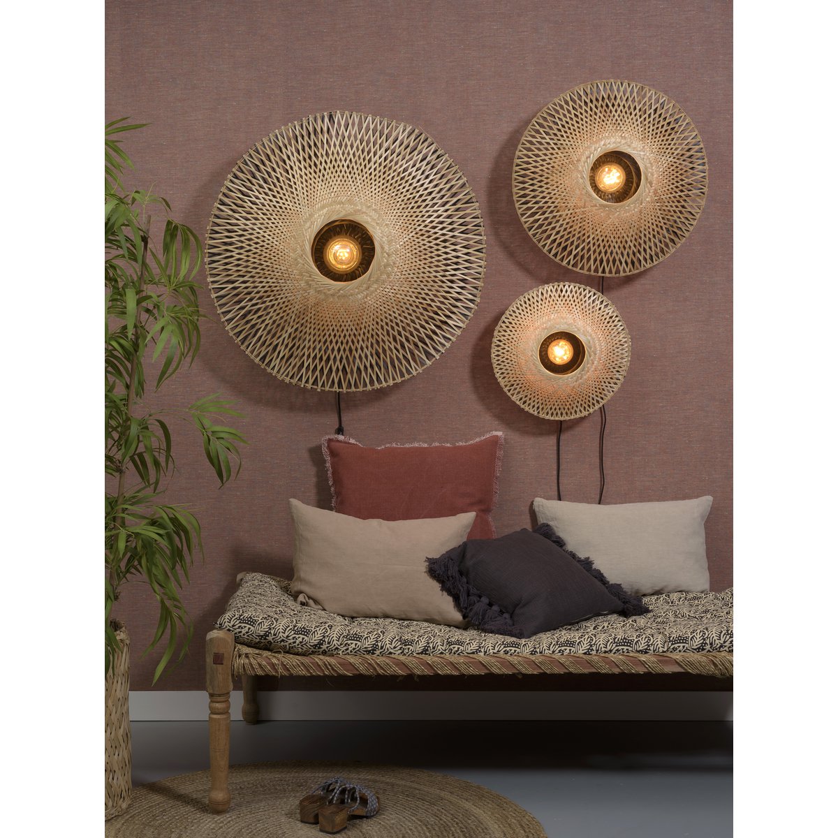 Wandlamp Kalimantan bamboe plat, S