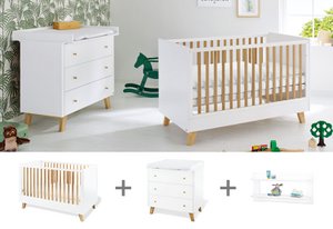 Starter set 'Pan' wide, incl. wall shelf
3 parts: cot bed, wide changing unit, wall shelf