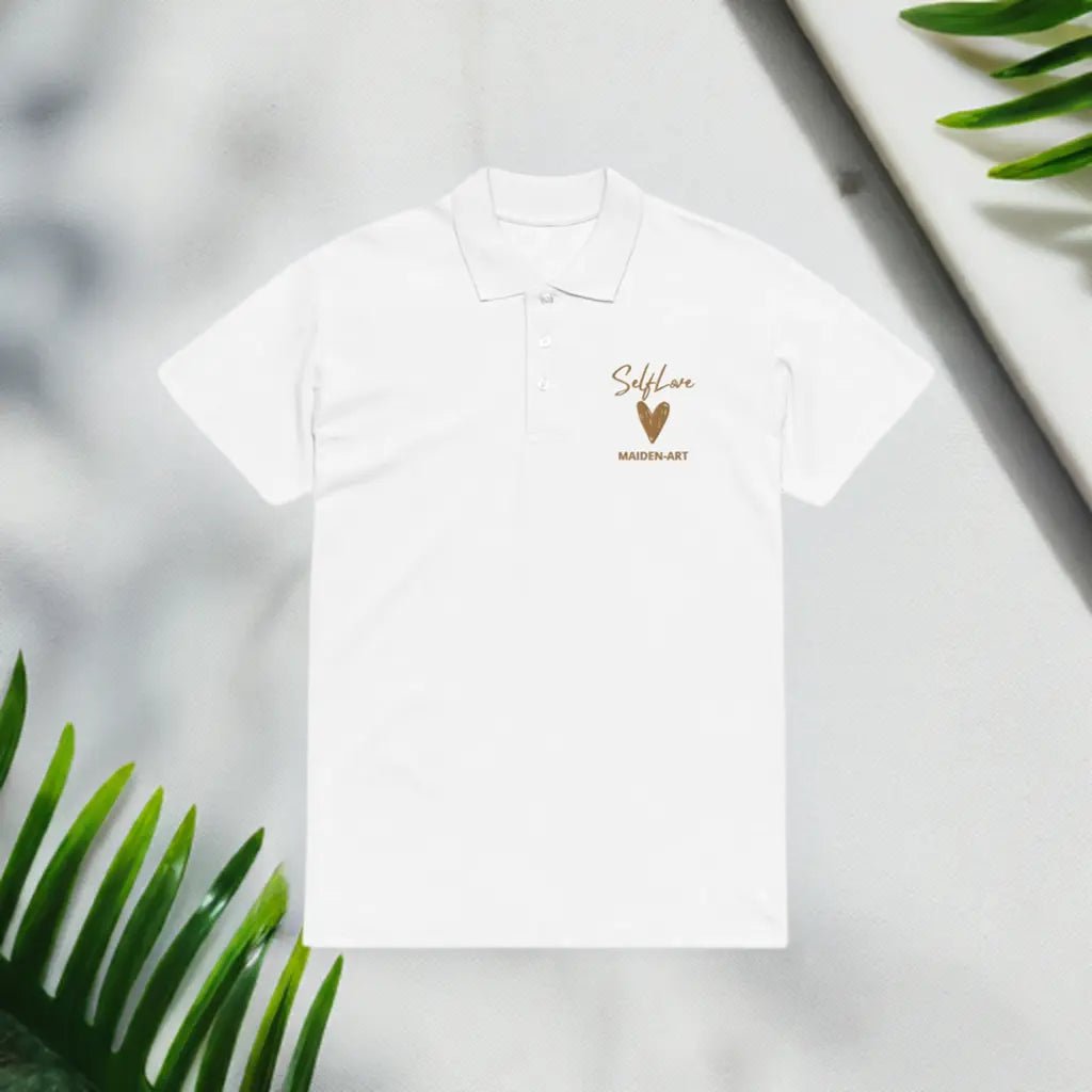 Self Love Premium piqué poloshirt met oudgouden borduursel