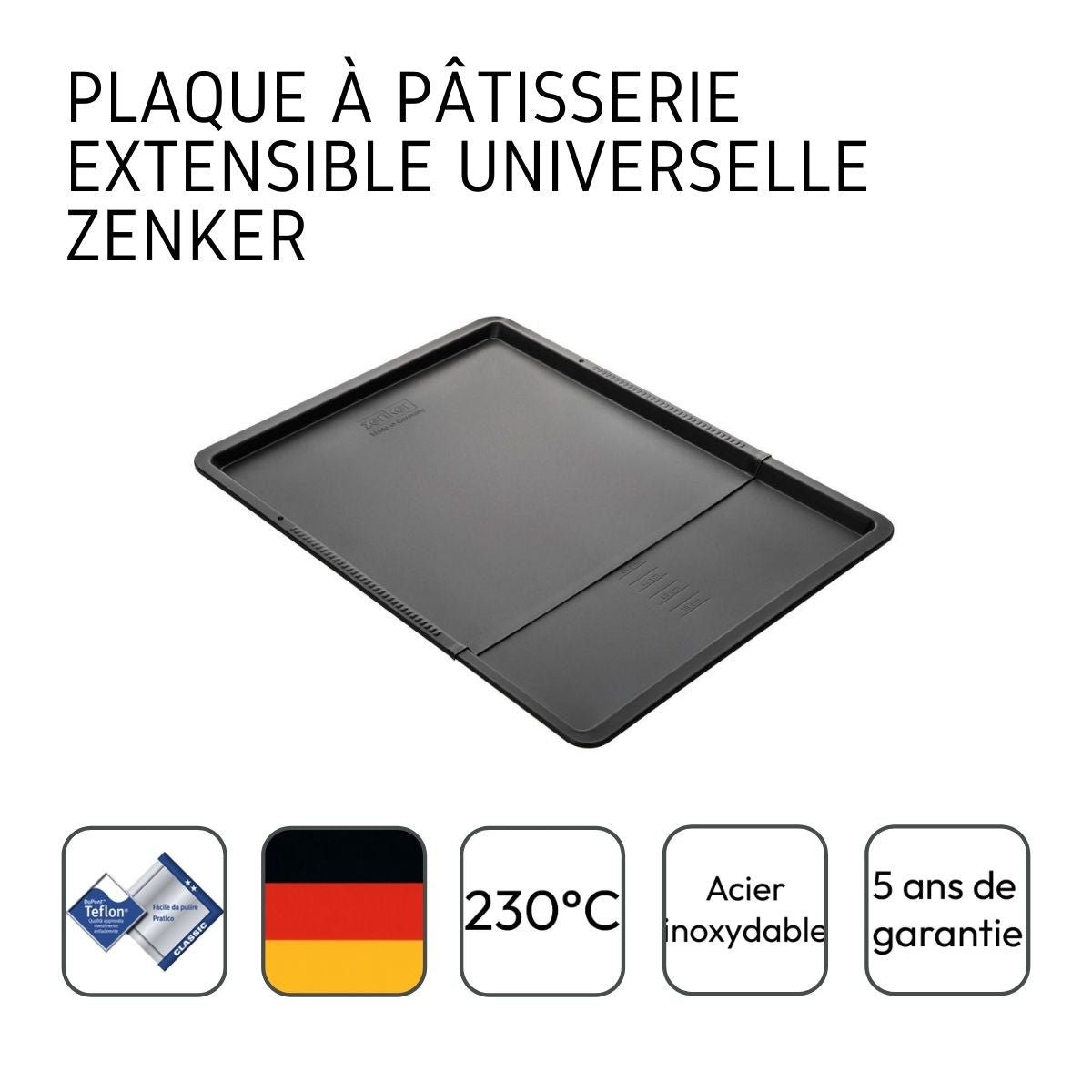 Zenker Sort Metallic Udtrækkelig Bageplade 37 x 52 cm