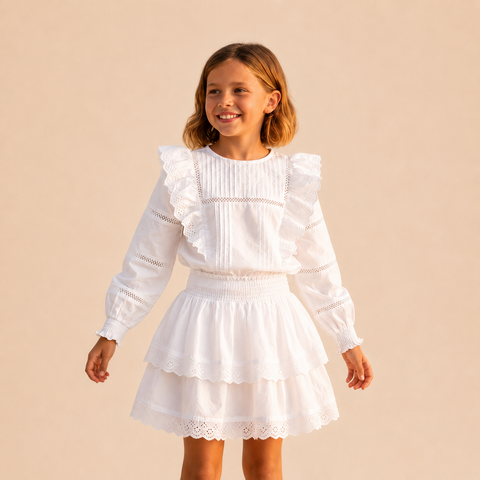 Funkle Blouse Snow White – Paper Touch Cotton Poplin – Luxe Meisjesmode