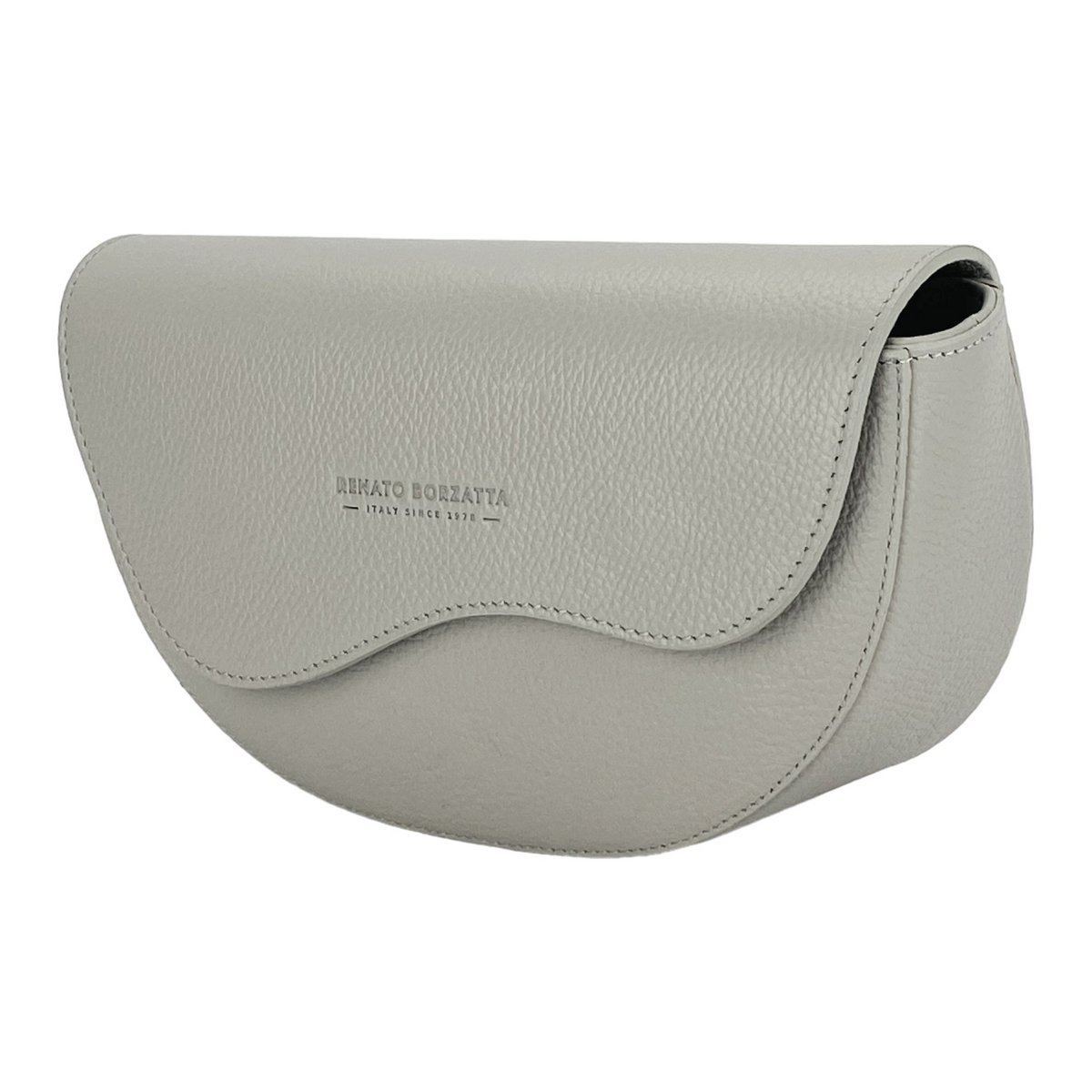 RB1027BO | Women's rounded crossbody bag in genuine leather Made in Italy. Removable and adjustable leather shoulder strap. Accessories Polished Nickel - Ice Color - Dimensions: 25 x 15 x 9 cm