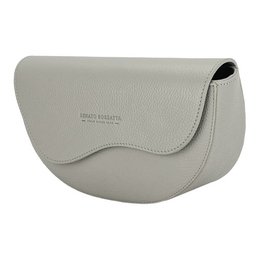 RB1027BO | Bolso bandolera redondeado para mujer en piel auténtica Made in Italy. Bandolera de piel extraíble y ajustable. Accesorios Níquel Pulido - Color Hielo - Dimensiones: 25 x 15 x 9 cm