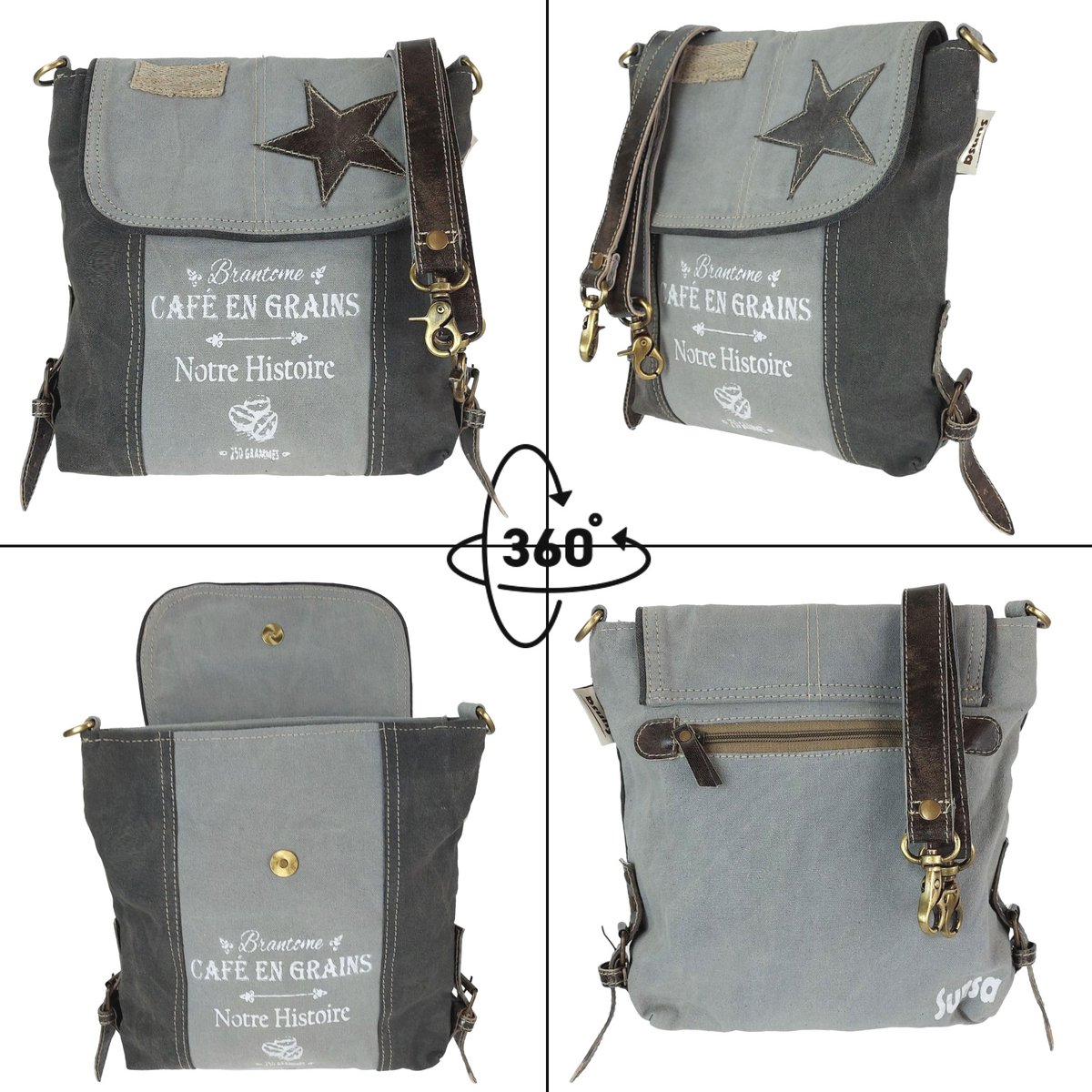 Sunsa dames schoudertas. Handtas gemaakt van canvas en leer. Schoudertas in vintagestijl. Grote crossbodytas voor dames.