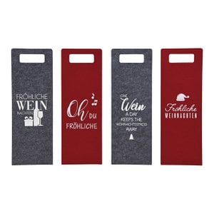 Gift bag bottle bag sayings Christmas made of felt, double-sided print, gray / bordeaux 4-fold, (W / H) 14x41cm