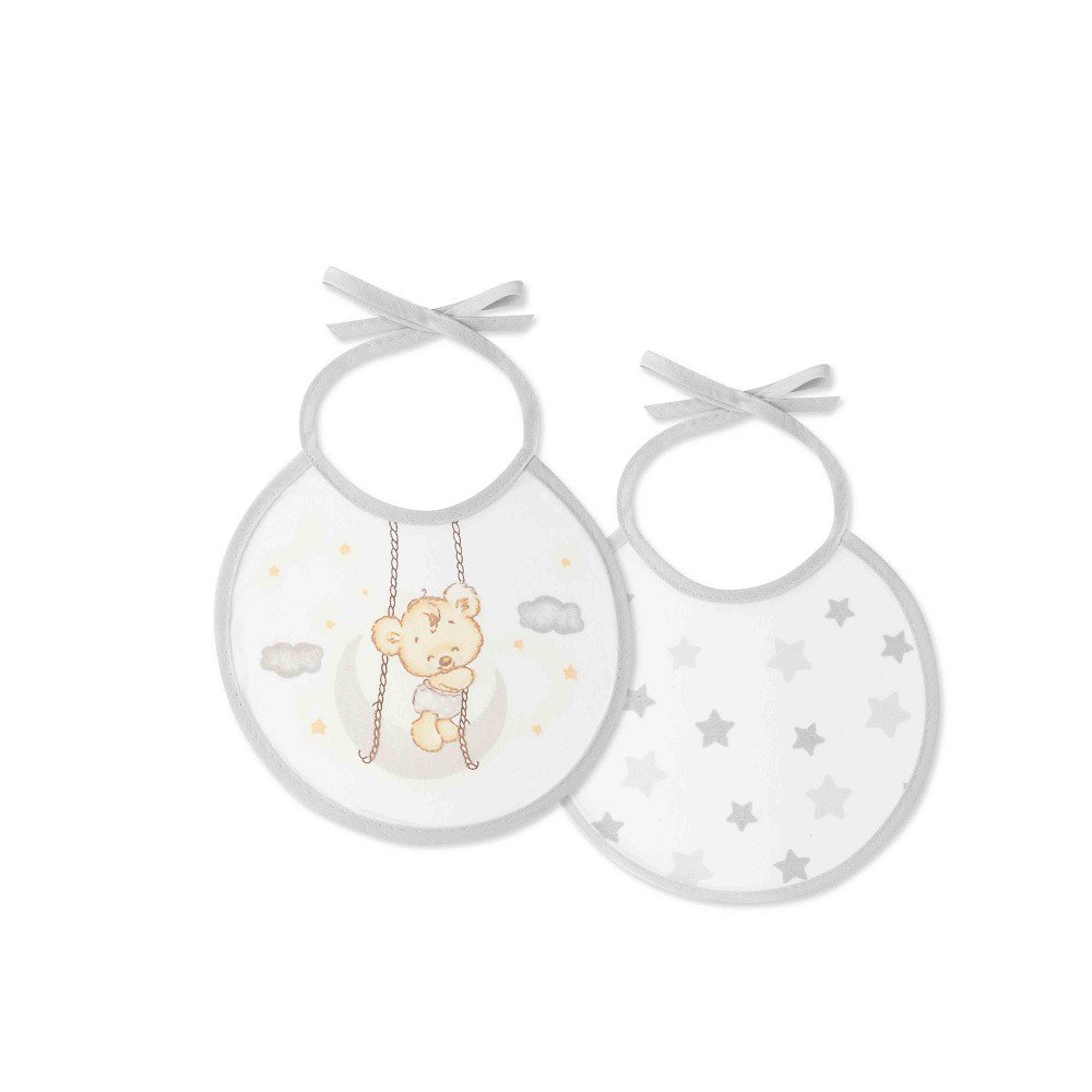 PACK 2 BIBS - 20X20 - BEAR MOON STARS - GRAY