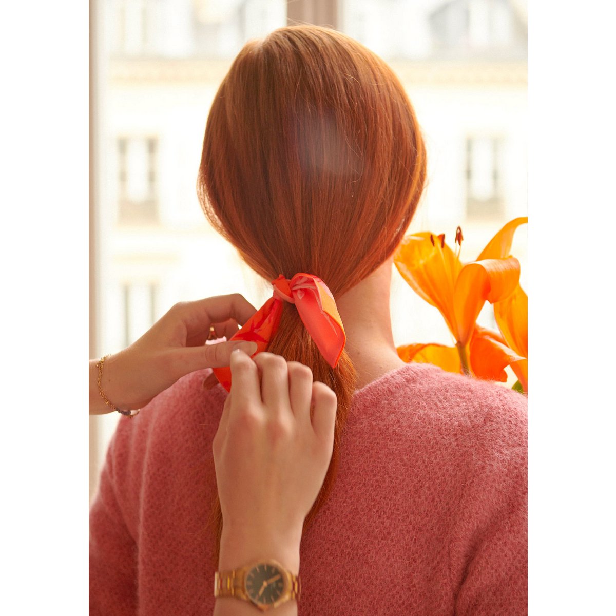 Foulard ruban Virginie Riou « La petite cassiopée orange»