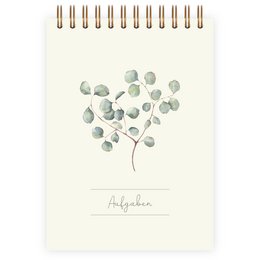 A spiral-bound notebook with a cover featuring a botanical illustration of eucalyptus leaves. The notebook is titled "To-Do List Eucalyptus A6" and is categorized as a notebook.