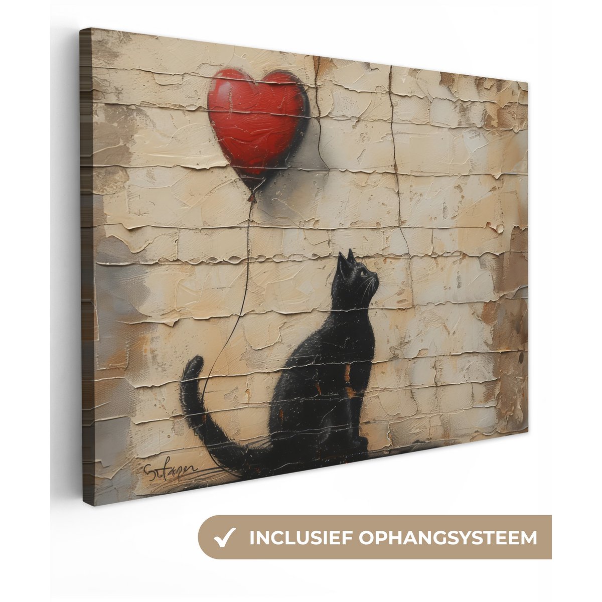 Leinwand Malerei - Wanddekoration Katze - Graffiti - Ballon - Street Art - Zusammenfassung - Wanddekoration Wohnzimmer - Raumdekoration modern - abstrakte Gemälde