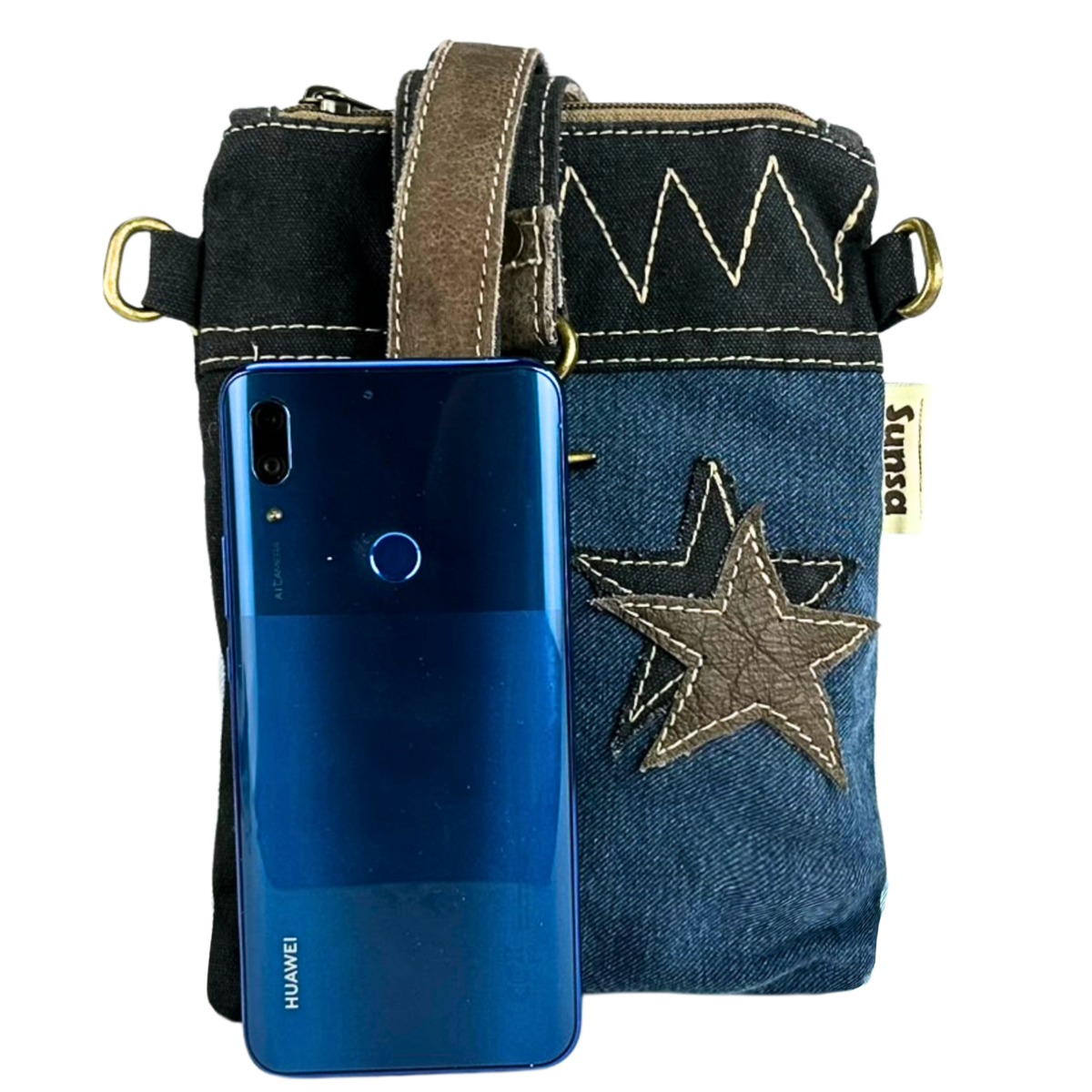 Sunsa dames schoudertas. Schoudertas in vintagestijl. Canvas handtas. kleine crossbodytas voor dames. Sterrenbadge