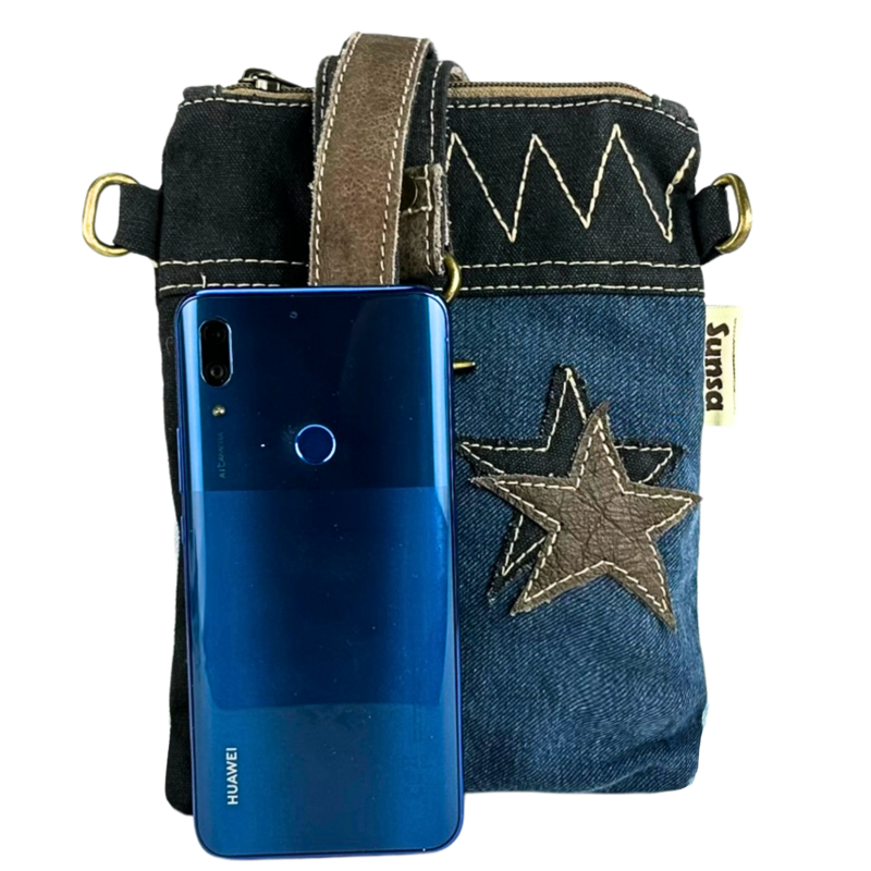Sunsa dames schoudertas. Schoudertas in vintagestijl. Canvas handtas. kleine crossbodytas voor dames. Sterrenbadge