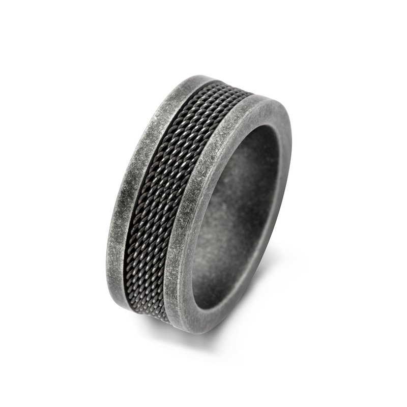 Frank 1967 7FR-0018-61 Stahl-Herrenring – bearbeitet – 8 mm breit – Größe 61 – Stahl – Vintage – Schwarz